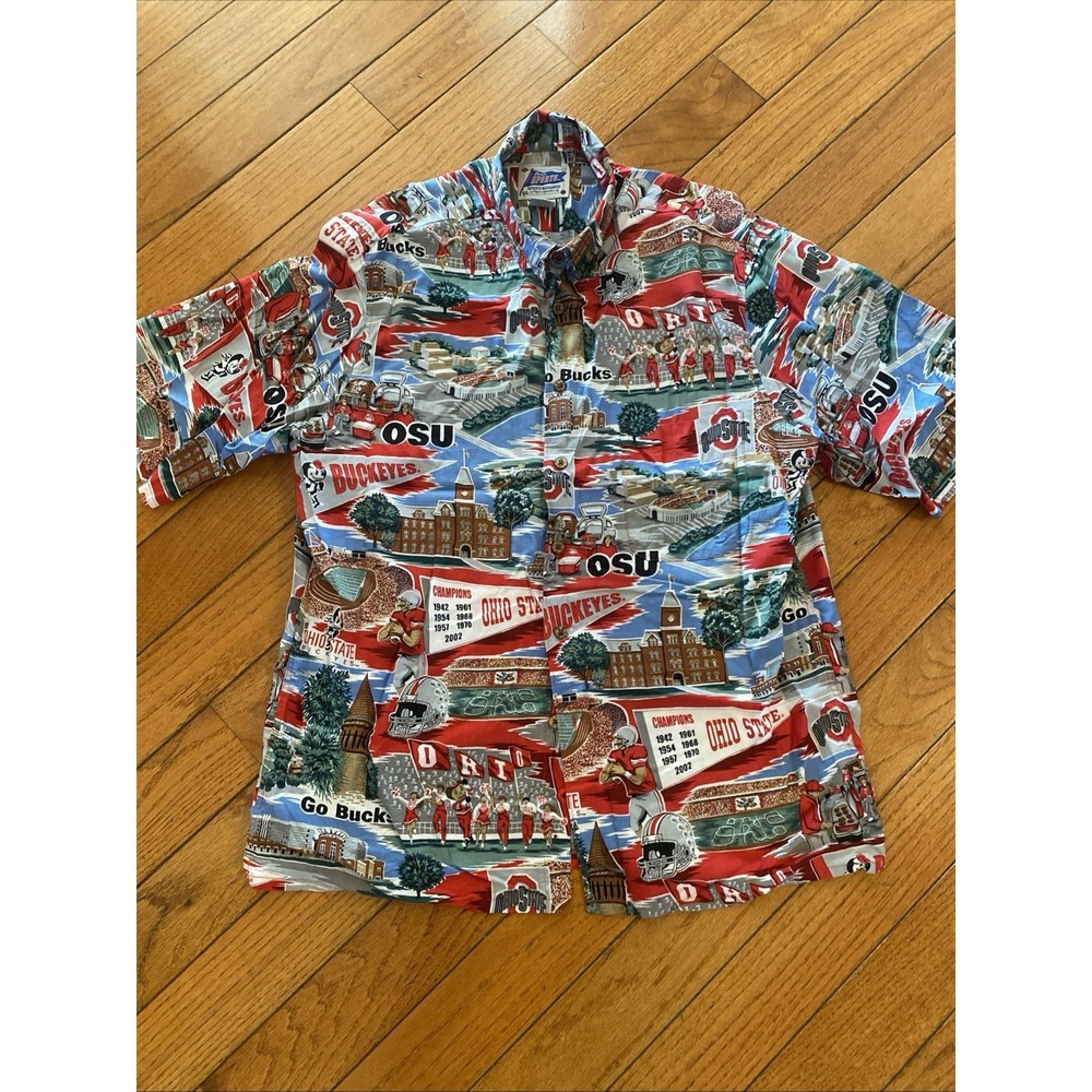 Vintage Reyn Spooner Mens  Ohio State Buckeyes Button Down Hawaiian Shirt OSU L